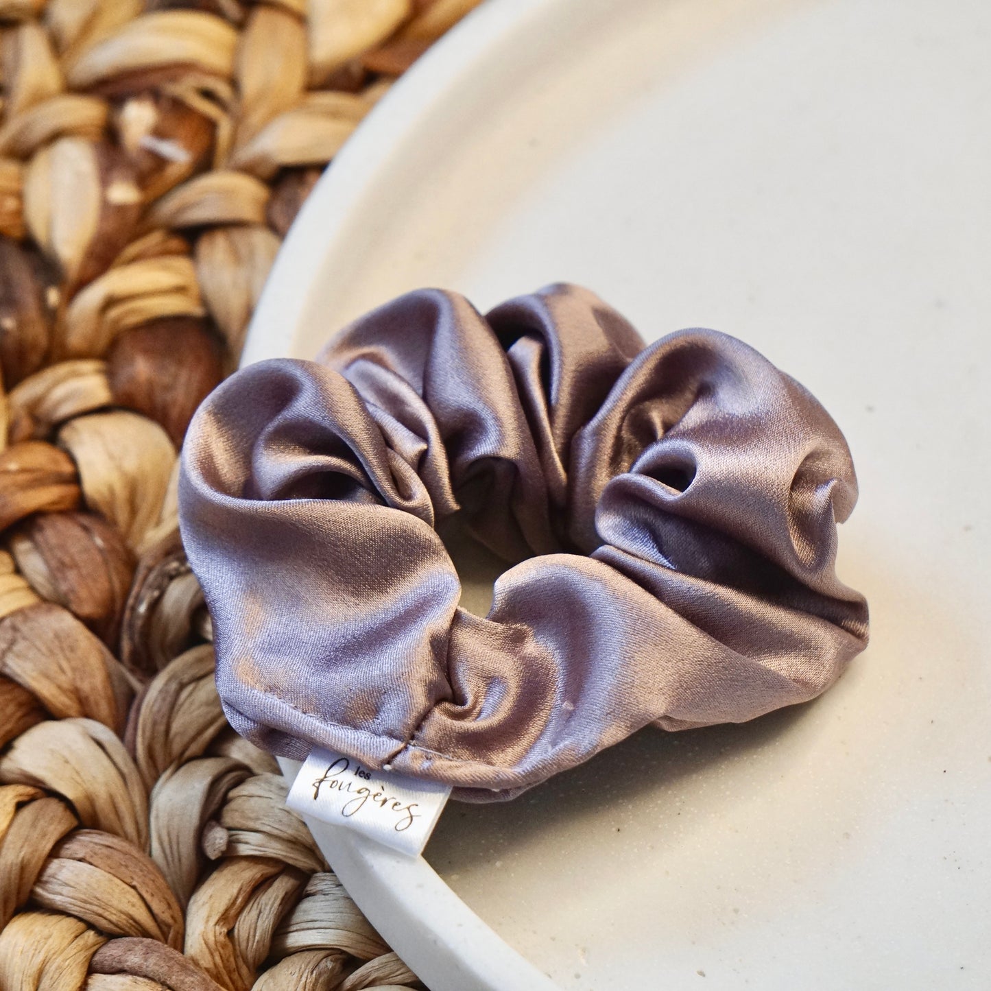 Chouchou satin - gris/mauve